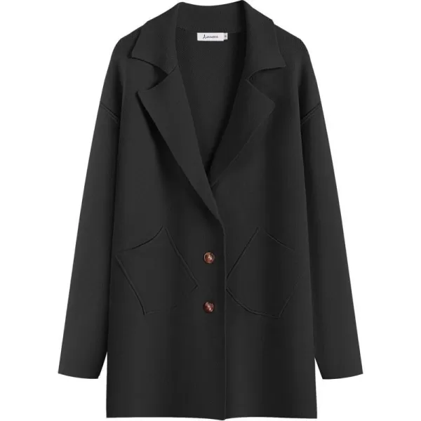 imageANRABESS Womens Cardigans Open Front Button Lapel Sweater Coat 2023 Winter Oversized Long Sleeve Knit Coatigan JacketBlack