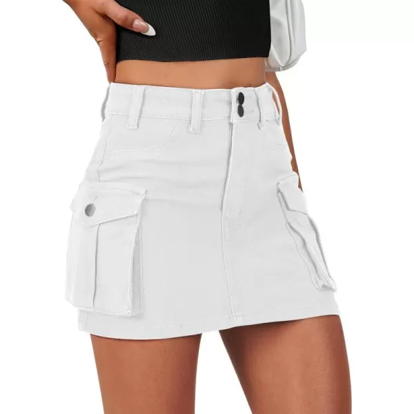 imageANRABESS Womens Cargo Skirt Button Mini Denim Short Skirt with Pocket Cotton Solid Y2k Bodycon 2024 Fashion SkirtsWhite