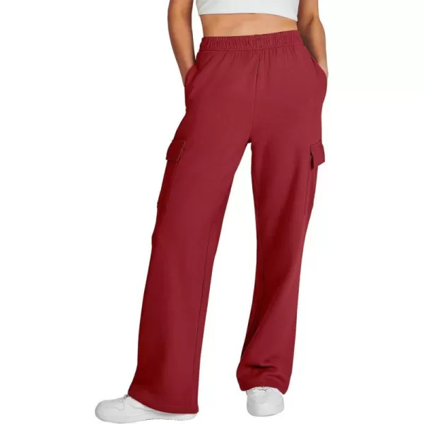 imageANRABESS Womens Cargo Sweatpants Casual Baggy Fleece High Waisted Athletic Lounge PantsBurgundy