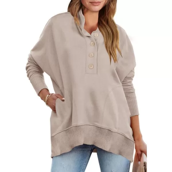 imageANRABESS Womens Casual Button Sweatshirts Oversized Hoodies 2023 Fall Winter Pullover Tops with PocketsApricot