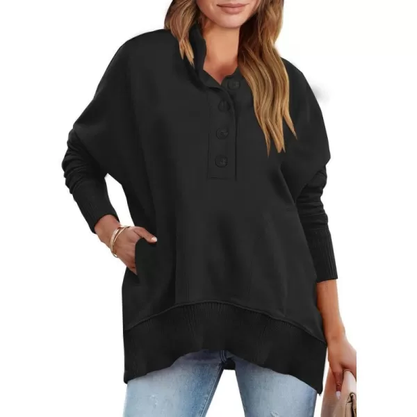 imageANRABESS Womens Casual Button Sweatshirts Oversized Hoodies 2023 Fall Winter Pullover Tops with PocketsBlack