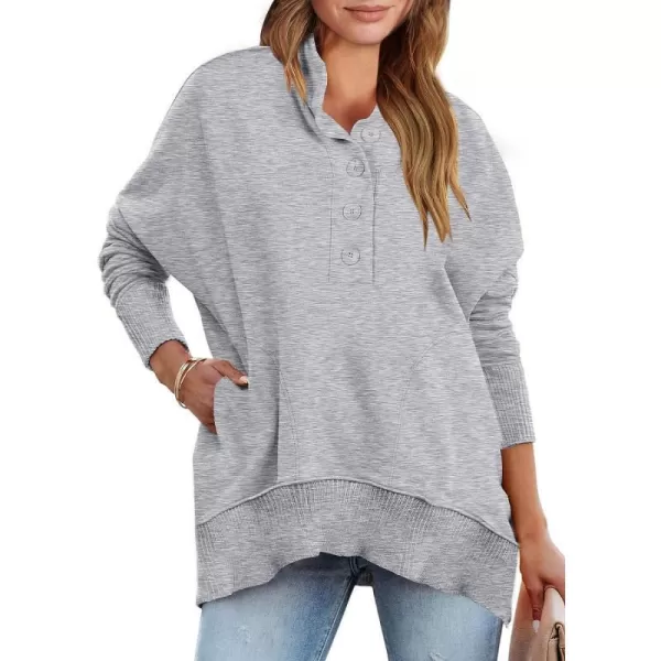 imageANRABESS Womens Casual Button Sweatshirts Oversized Hoodies 2023 Fall Winter Pullover Tops with PocketsGray