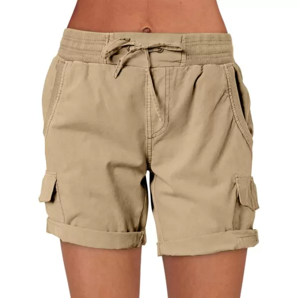 imageANRABESS Womens Casual Dressy High Waist Cotton Cargo Shorts 2024 Spring Fashion Hiking Outdoor Lounge Shorts 6 PocketsApricot