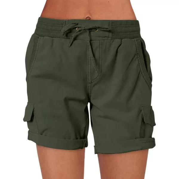 imageANRABESS Womens Casual Dressy High Waist Cotton Cargo Shorts 2024 Spring Fashion Hiking Outdoor Lounge Shorts 6 PocketsArmy Green