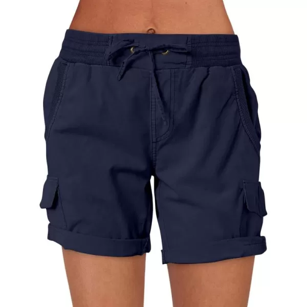 imageANRABESS Womens Casual Dressy High Waist Cotton Cargo Shorts 2024 Spring Fashion Hiking Outdoor Lounge Shorts 6 PocketsNavy Blue
