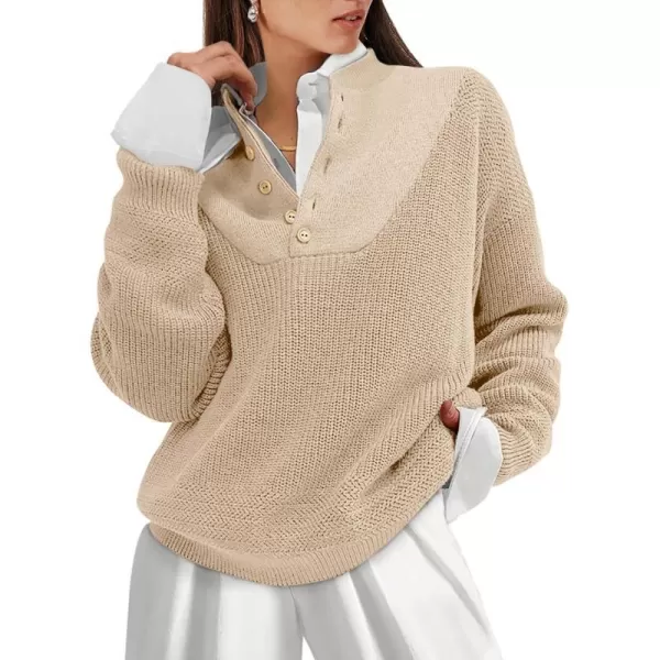 imageANRABESS Womens Casual Long Sleeve Buttons V Neck Oversized Knitted 2023 Fall Trendy Pullover SweatersApricot