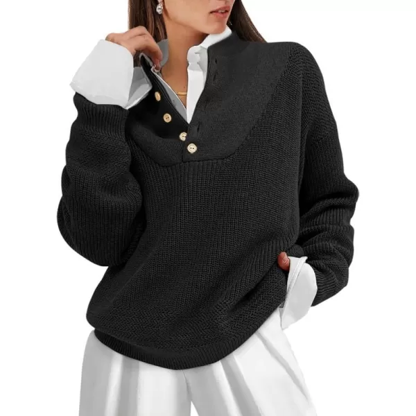 imageANRABESS Womens Casual Long Sleeve Buttons V Neck Oversized Knitted 2023 Fall Trendy Pullover SweatersBlack