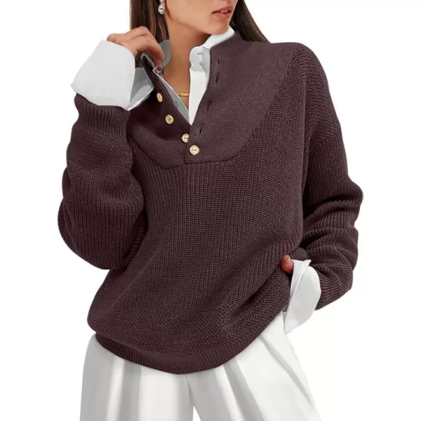 imageANRABESS Womens Casual Long Sleeve Buttons V Neck Oversized Knitted 2023 Fall Trendy Pullover SweatersBrown