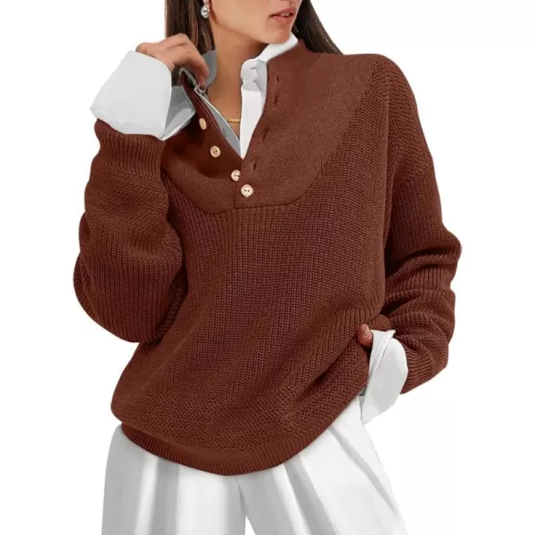imageANRABESS Womens Casual Long Sleeve Buttons V Neck Oversized Knitted 2023 Fall Trendy Pullover SweatersOrange