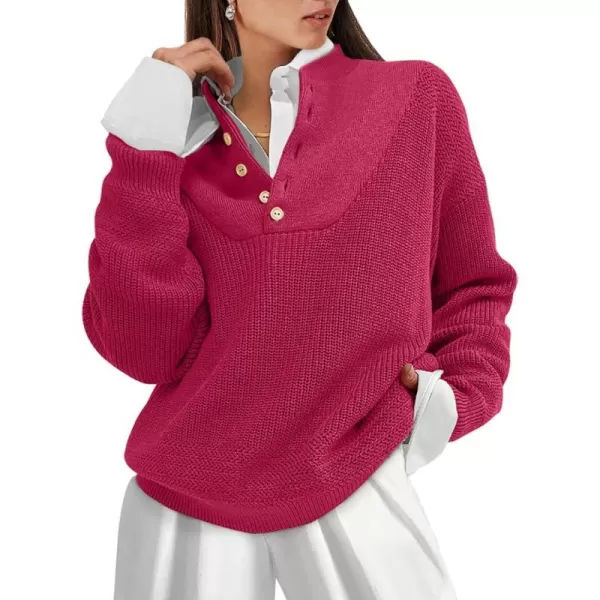 imageANRABESS Womens Casual Long Sleeve Buttons V Neck Oversized Knitted 2023 Fall Trendy Pullover SweatersPink