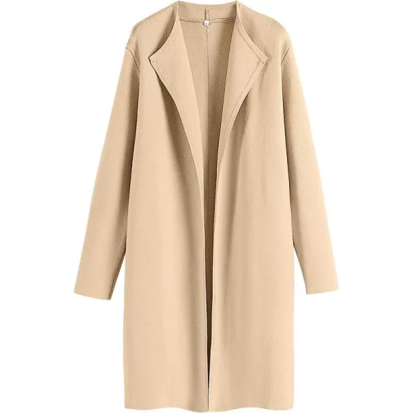 imageANRABESS Womens Casual Long Sleeve Classy Draped Open Front Jackets Long Knitted Cardigan SweaterApricot