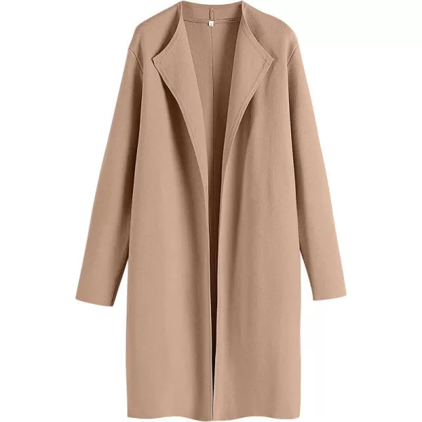 imageANRABESS Womens Casual Long Sleeve Classy Draped Open Front Jackets Long Knitted Cardigan SweaterDeep Apricot