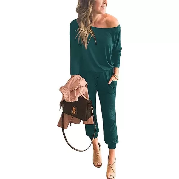 imageANRABESS Womens Casual Long Sleeve Crewneck One Off Shoulder Elastic Waist Stretchy Long Romper Jumpsuit with PocketsDeep Green