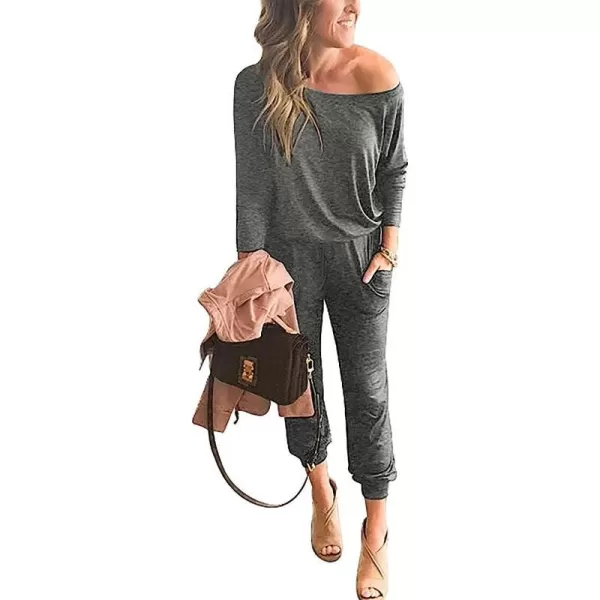 imageANRABESS Womens Casual Long Sleeve Crewneck One Off Shoulder Elastic Waist Stretchy Long Romper Jumpsuit with PocketsDeep Grey