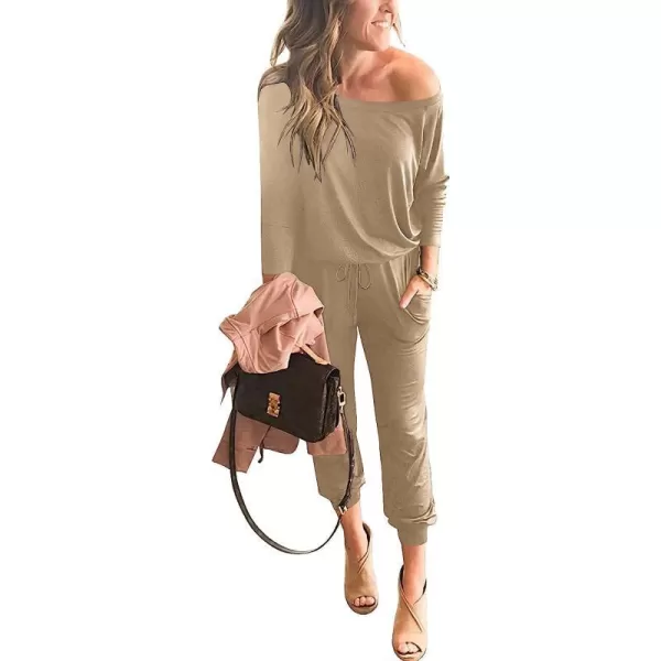 imageANRABESS Womens Casual Long Sleeve Crewneck One Off Shoulder Elastic Waist Stretchy Long Romper Jumpsuit with PocketsKhaki