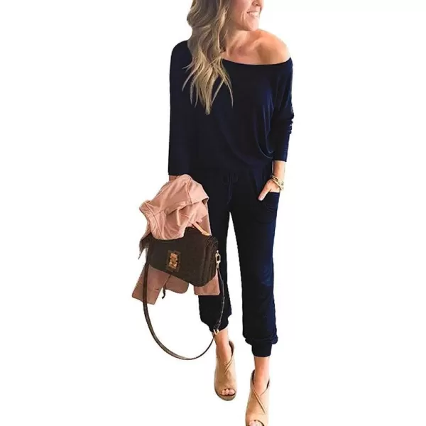 imageANRABESS Womens Casual Long Sleeve Crewneck One Off Shoulder Elastic Waist Stretchy Long Romper Jumpsuit with PocketsNavyblue