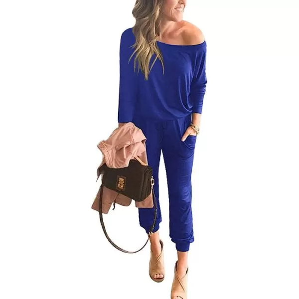 imageANRABESS Womens Casual Long Sleeve Crewneck One Off Shoulder Elastic Waist Stretchy Long Romper Jumpsuit with PocketsRoyal Blue