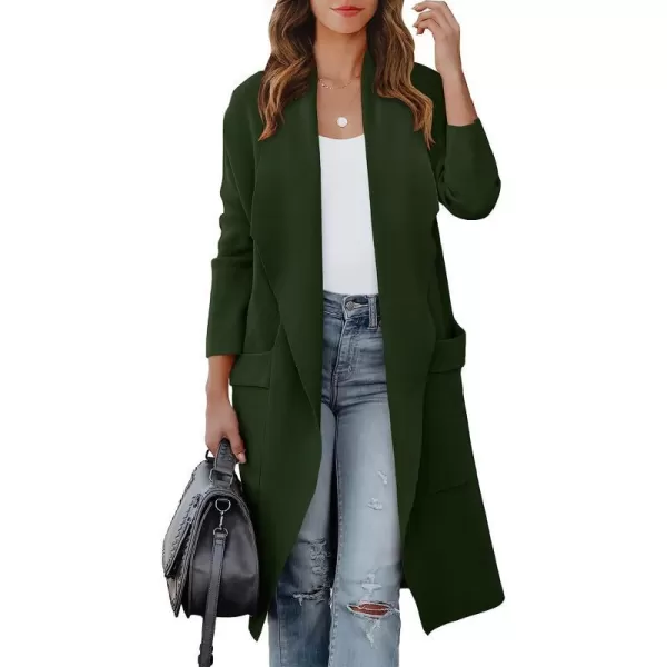 imageANRABESS Womens Casual Long Sleeve Draped Open Front Knit Pockets Long Cardigan Jackets SweaterArmy Green