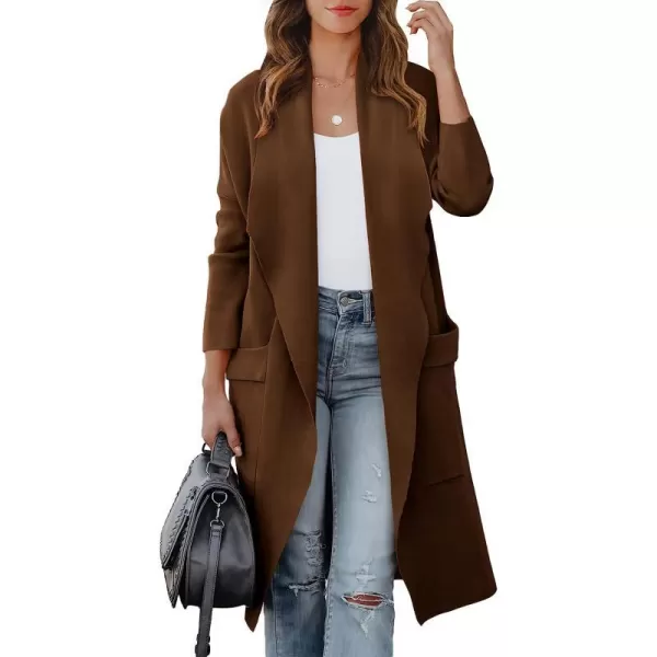 imageANRABESS Womens Casual Long Sleeve Draped Open Front Knit Pockets Long Cardigan Jackets SweaterAuburn