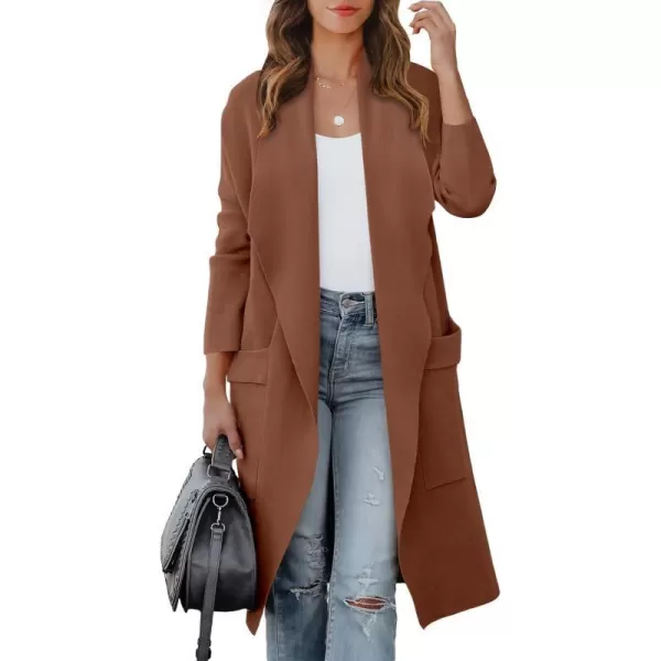 imageANRABESS Womens Casual Long Sleeve Draped Open Front Knit Pockets Long Cardigan Jackets SweaterCoffee
