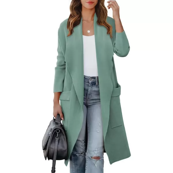 imageANRABESS Womens Casual Long Sleeve Draped Open Front Knit Pockets Long Cardigan Jackets SweaterGray Green