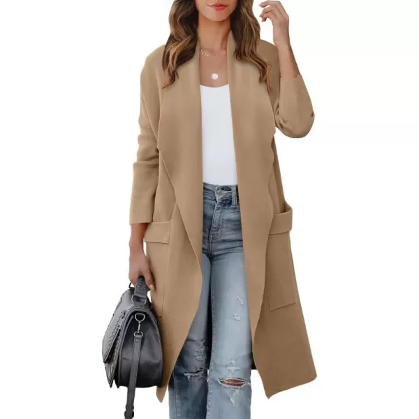 imageANRABESS Womens Casual Long Sleeve Draped Open Front Knit Pockets Long Cardigan Jackets SweaterKhaki