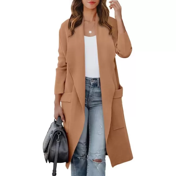 imageANRABESS Womens Casual Long Sleeve Draped Open Front Knit Pockets Long Cardigan Jackets SweaterKhaki Pink