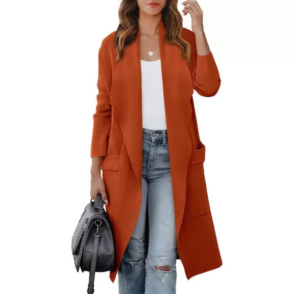imageANRABESS Womens Casual Long Sleeve Draped Open Front Knit Pockets Long Cardigan Jackets SweaterOrange