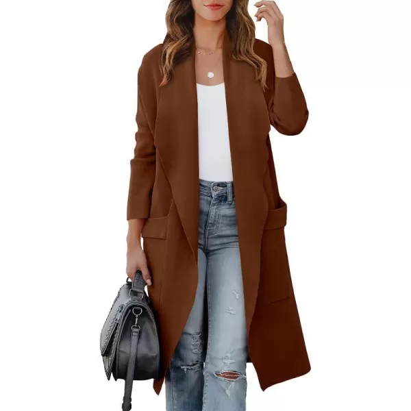 imageANRABESS Womens Casual Long Sleeve Draped Open Front Knit Pockets Long Cardigan Jackets SweaterOrange Brown