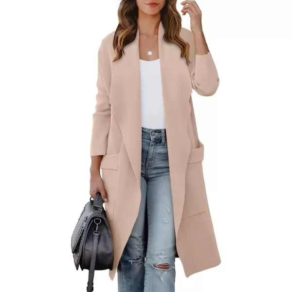 imageANRABESS Womens Casual Long Sleeve Draped Open Front Knit Pockets Long Cardigan Jackets SweaterPink