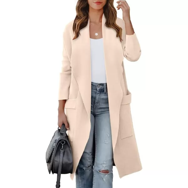 imageANRABESS Womens Casual Long Sleeve Draped Open Front Knit Pockets Long Cardigan Jackets SweaterPink Beige