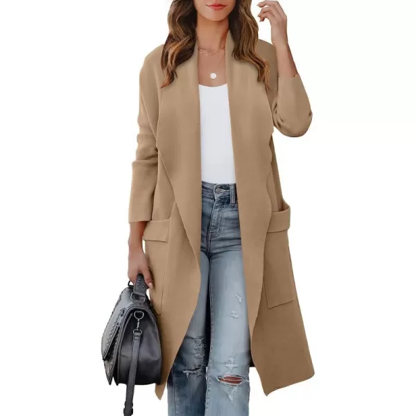 imageANRABESS Womens Casual Long Sleeve Draped Open Front Knit Pockets Long Cardigan Jackets SweaterPinklish Khaki