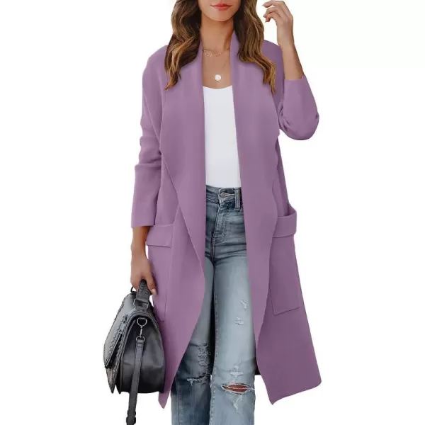 imageANRABESS Womens Casual Long Sleeve Draped Open Front Knit Pockets Long Cardigan Jackets SweaterPurple