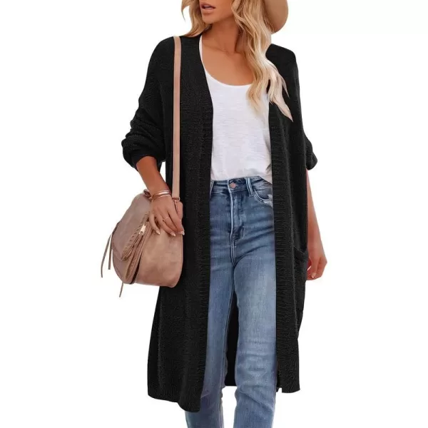 imageANRABESS Womens Casual Long Sleeve Open Front Fuzzy Knit Cardigans Plush Sweater Coat with PocketsBlack