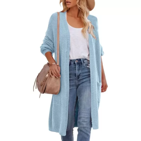 imageANRABESS Womens Casual Long Sleeve Open Front Fuzzy Knit Cardigans Plush Sweater Coat with PocketsBlue