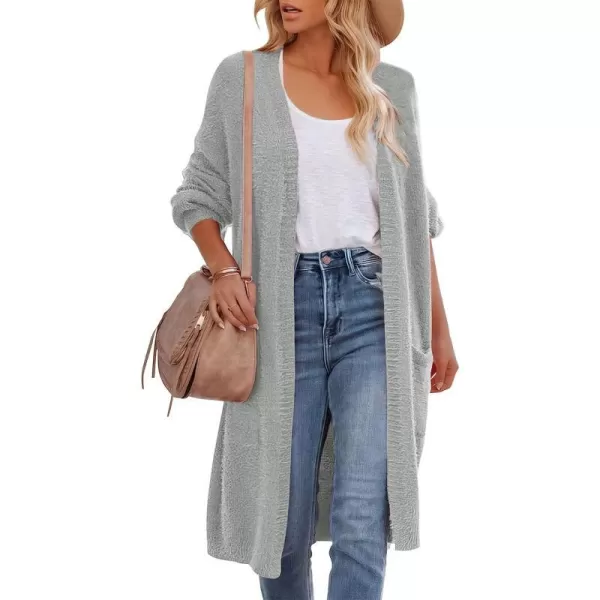 imageANRABESS Womens Casual Long Sleeve Open Front Fuzzy Knit Cardigans Plush Sweater Coat with PocketsGray