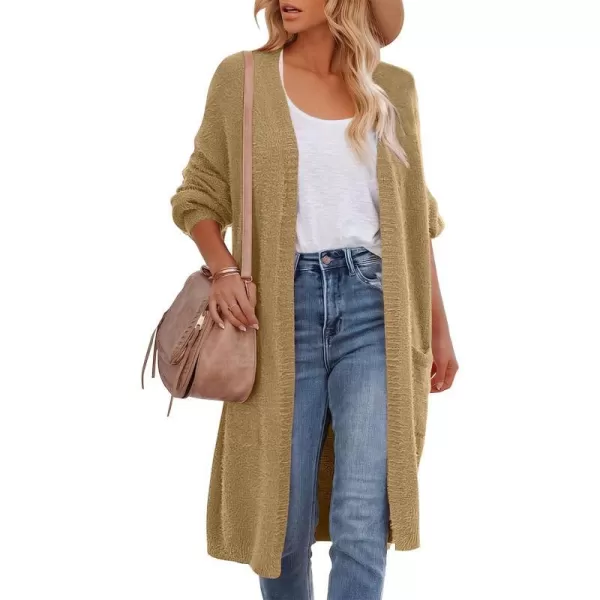 imageANRABESS Womens Casual Long Sleeve Open Front Fuzzy Knit Cardigans Plush Sweater Coat with PocketsKhaki