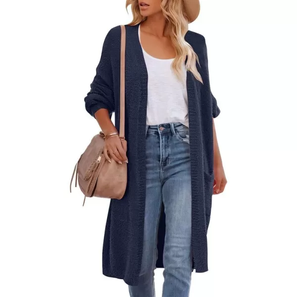 imageANRABESS Womens Casual Long Sleeve Open Front Fuzzy Knit Cardigans Plush Sweater Coat with PocketsNavy Blue
