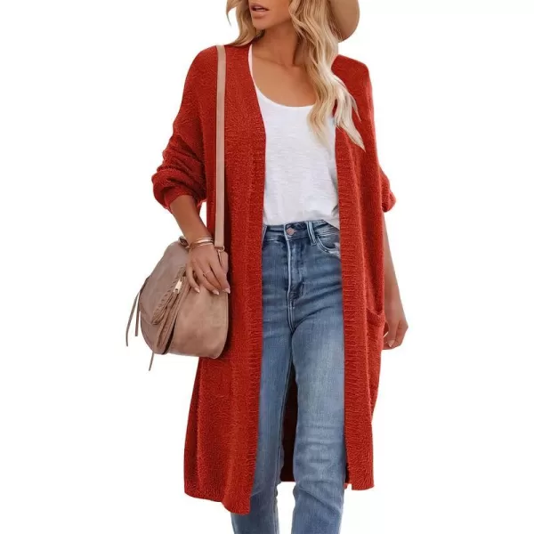 imageANRABESS Womens Casual Long Sleeve Open Front Fuzzy Knit Cardigans Plush Sweater Coat with PocketsRust