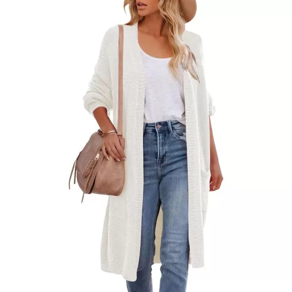 imageANRABESS Womens Casual Long Sleeve Open Front Fuzzy Knit Cardigans Plush Sweater Coat with PocketsWhite