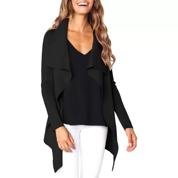 imageANRABESS Womens Casual Long Sleeve Open Front Jackets Knitted Cardigan Sweater with BeltBlack