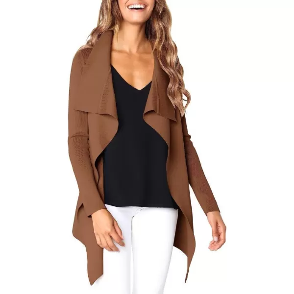 imageANRABESS Womens Casual Long Sleeve Open Front Jackets Knitted Cardigan Sweater with BeltCoffee