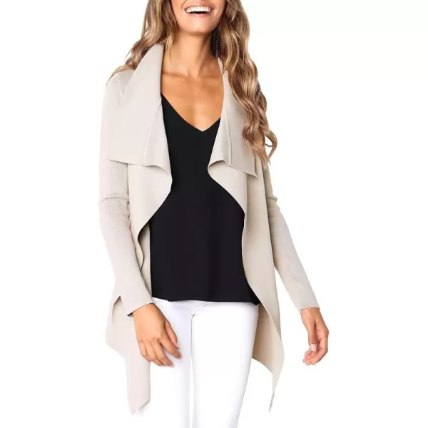 imageANRABESS Womens Casual Long Sleeve Open Front Jackets Knitted Cardigan Sweater with BeltGrey Apricot