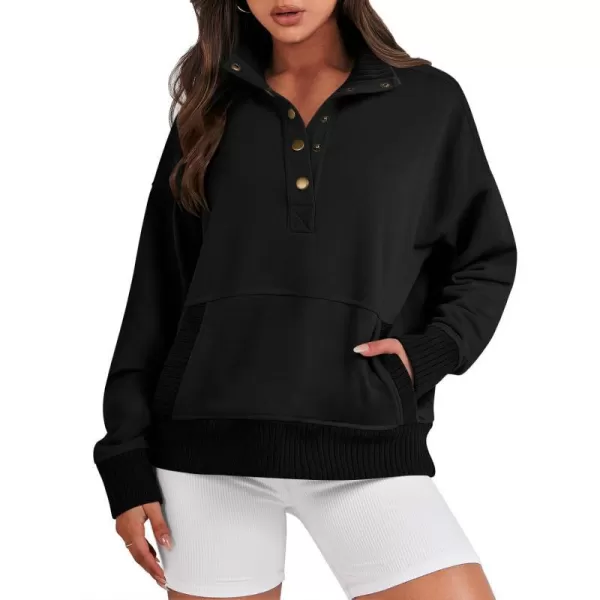 imageANRABESS Womens Casual Long Sleeve Sweatshirt Button Up V Neck Loose Henley Pullover Tops with PocketsBlack