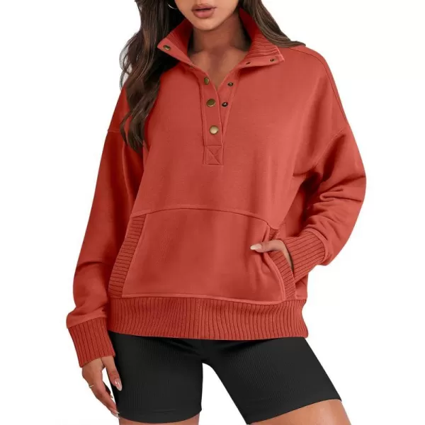 imageANRABESS Womens Casual Long Sleeve Sweatshirt Button Up V Neck Loose Henley Pullover Tops with PocketsBrick Red