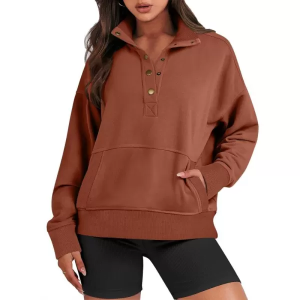 imageANRABESS Womens Casual Long Sleeve Sweatshirt Button Up V Neck Loose Henley Pullover Tops with PocketsCaramel