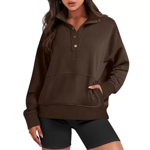 imageANRABESS Womens Casual Long Sleeve Sweatshirt Button Up V Neck Loose Henley Pullover Tops with PocketsCoffee