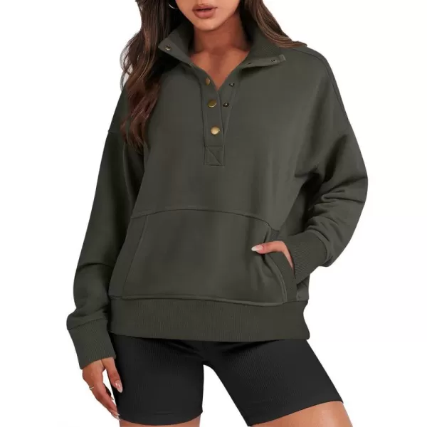 imageANRABESS Womens Casual Long Sleeve Sweatshirt Button Up V Neck Loose Henley Pullover Tops with PocketsDeep Army Green