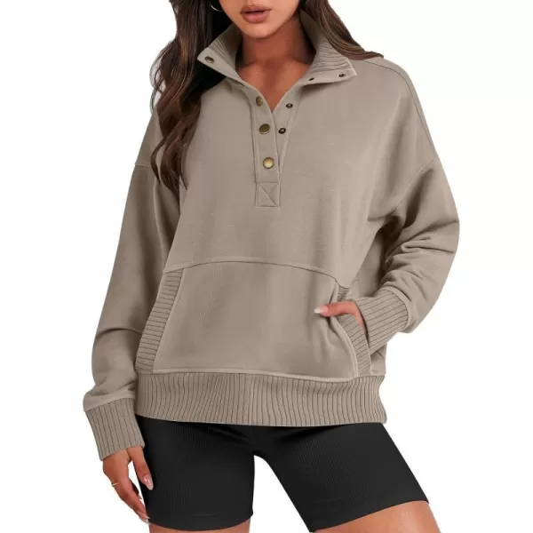 imageANRABESS Womens Casual Long Sleeve Sweatshirt Button Up V Neck Loose Henley Pullover Tops with PocketsKhaki