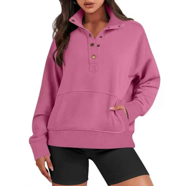 imageANRABESS Womens Casual Long Sleeve Sweatshirt Button Up V Neck Loose Henley Pullover Tops with PocketsPink